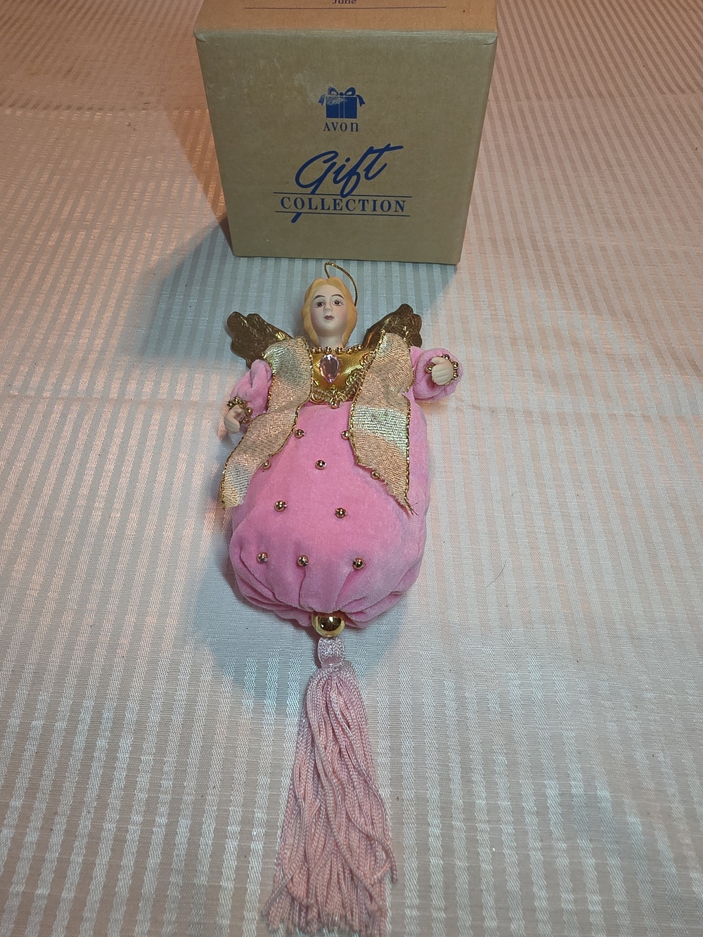 Vintage Avon Angel Chritmas Ornament June Alexandrite Zircon Tassel 8" Long 1996